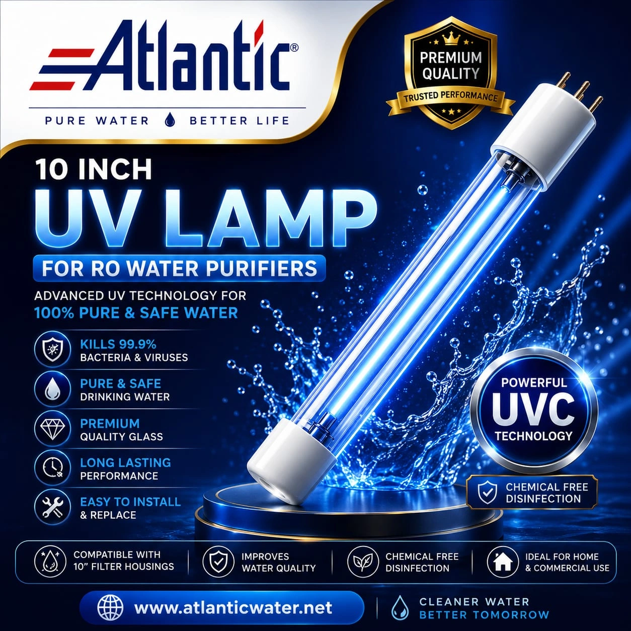 Atlantic 10 Inch UV Lamp for RO Water Purification System