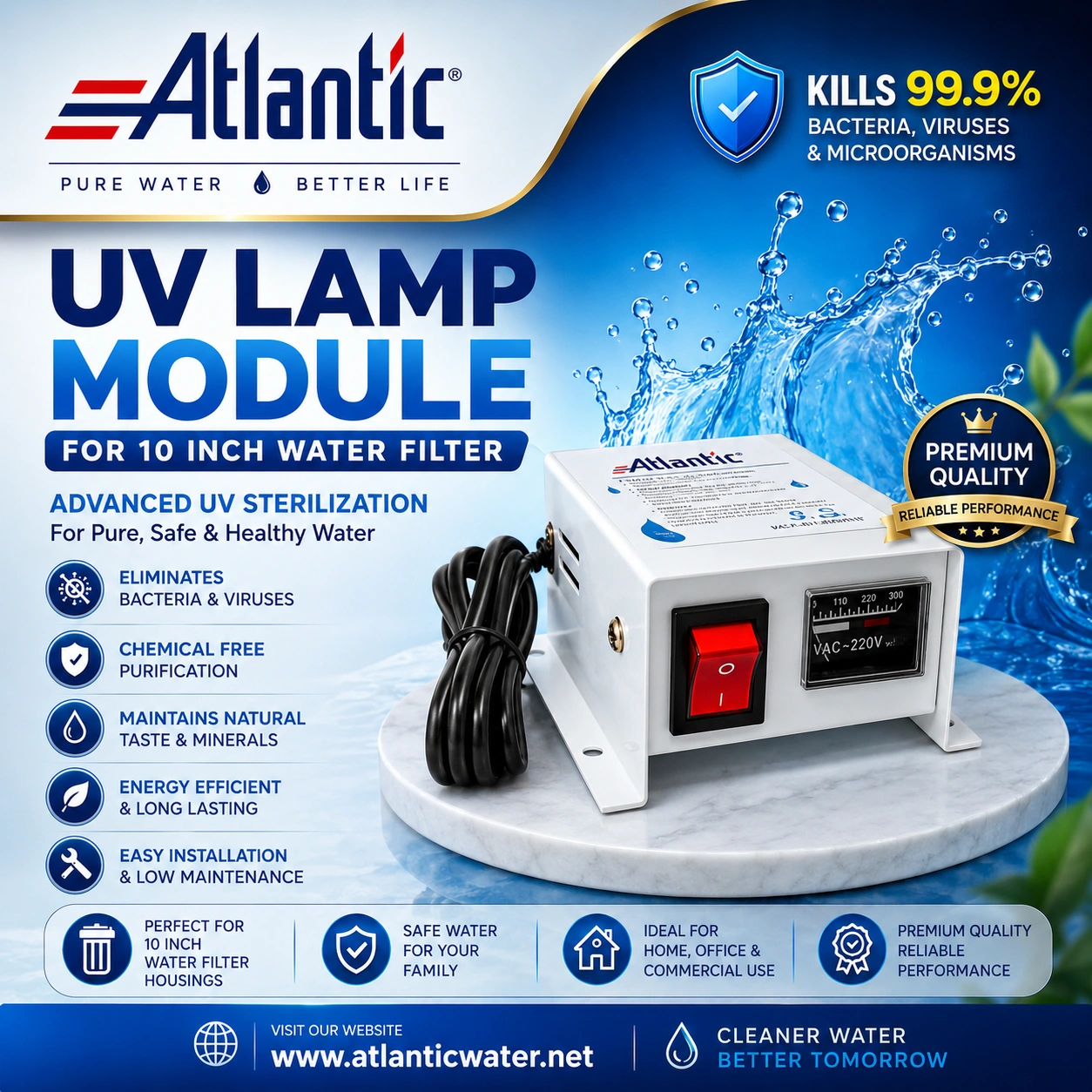Atlantic UV Lamp Module for 10 Inch Water Filter with Voltage Meter