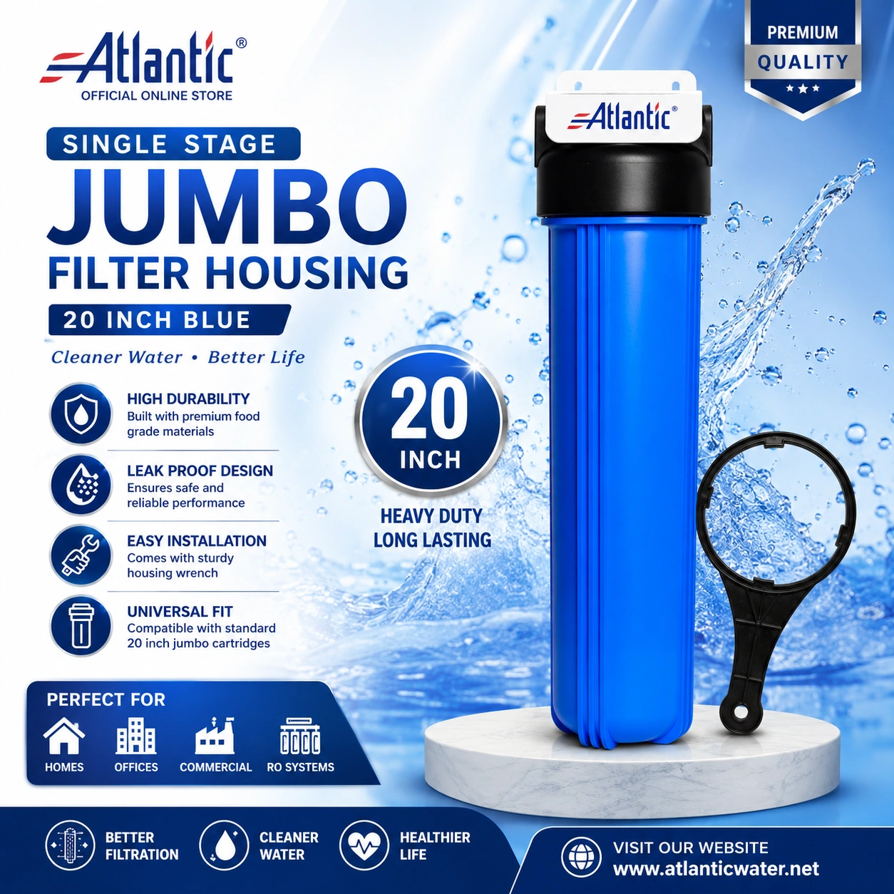 Atlantic Single Stage Jumbo Filter 20 Inch blue water filter housing